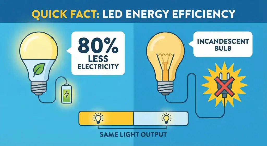 efficiency of led light bulbs compared to incandescent bulb