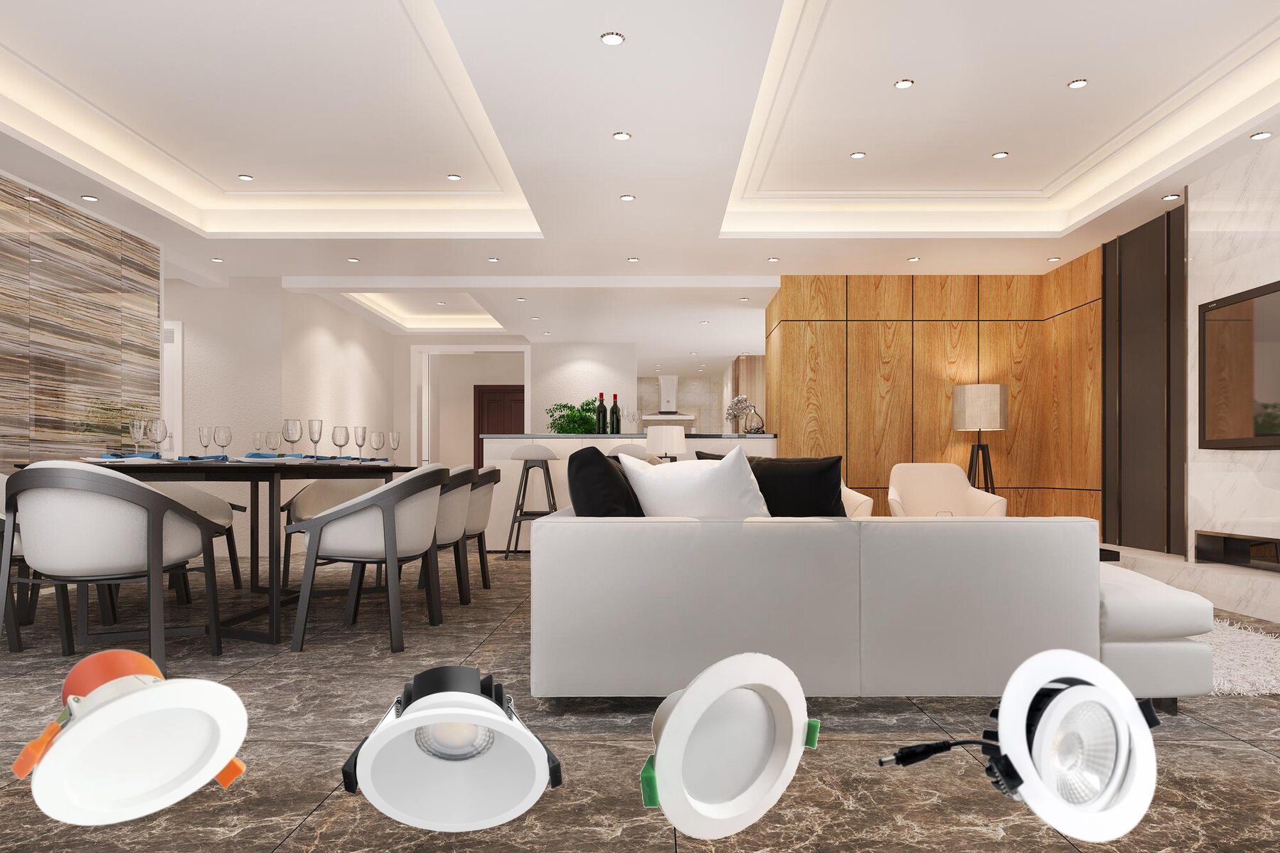 led downlights in the ceiling of a room 