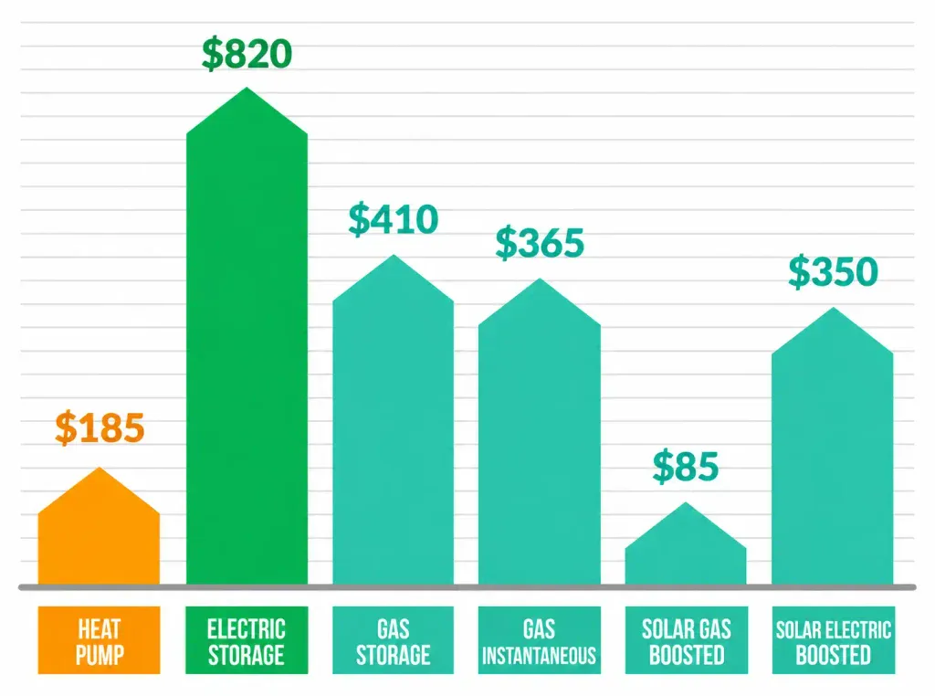 chart comparing different hot water system's monthly cost