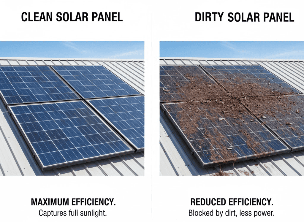 clean vs dirty solar panel