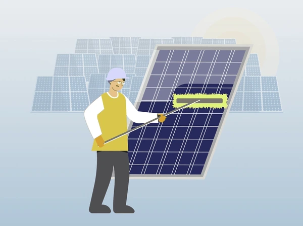 person cleaning solar panel 