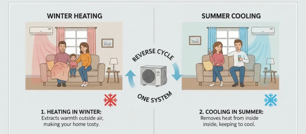 how does the reverse cycle air conditioning work