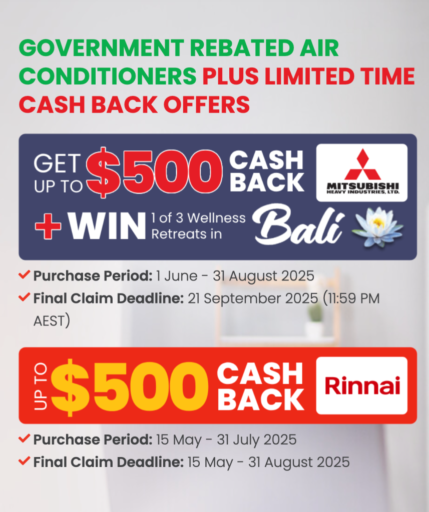 Mitsubishi and Rinnai AC Cash back Offer 