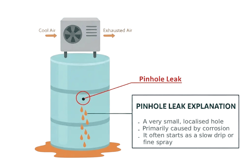 pinhole leak in a hot water tank