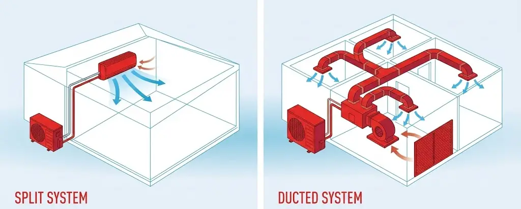 split vs ducted ac working process flow  