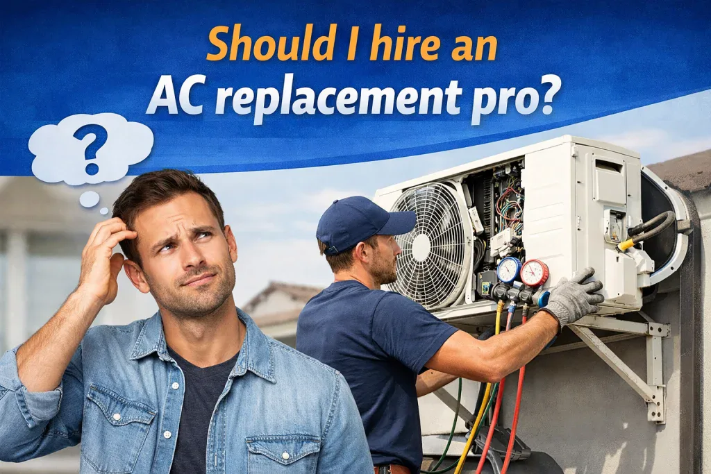 A person replacing old AC with a New AC system 